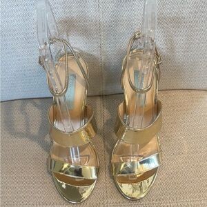 Betsey Johnson Metallic Gold Strappy Heeled Sandals